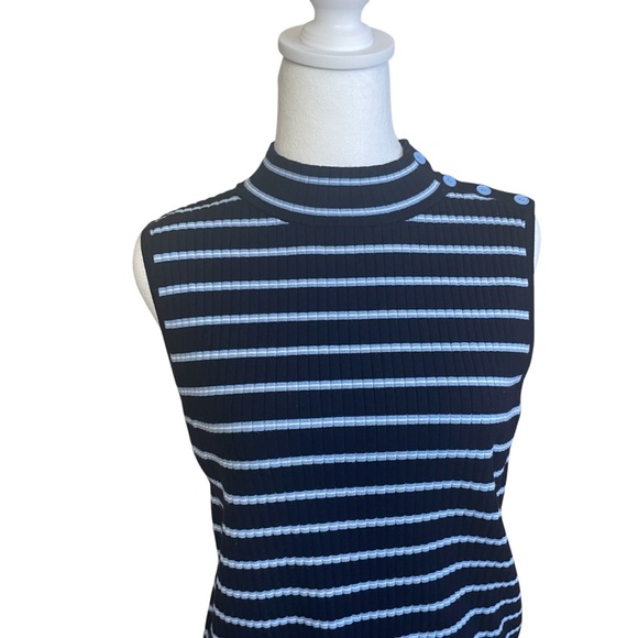 Talbots Navy Light Blue Stripe Mock Neck Sleeveless Sweater Large Office Casual - Picture 4 of 10